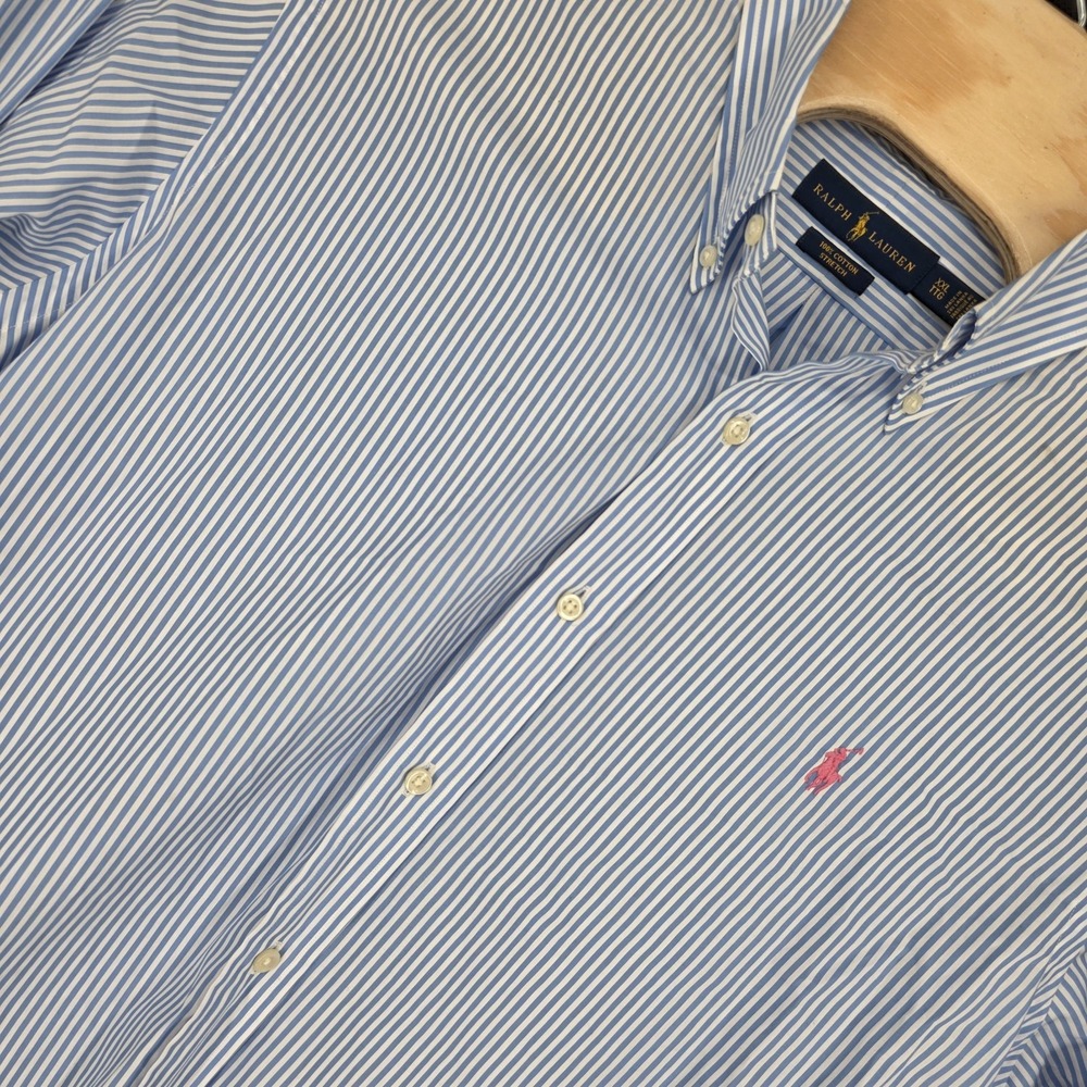 Ralph Lauren Striped Long Sleeve Button Down Shirt Men XXL Blue Preppy Stretch
